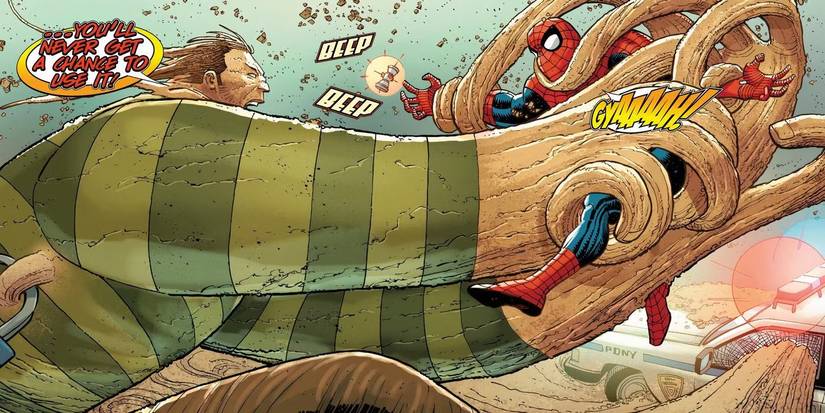 Sandman menjebak Spider-Man di pasir di Marvel Comics