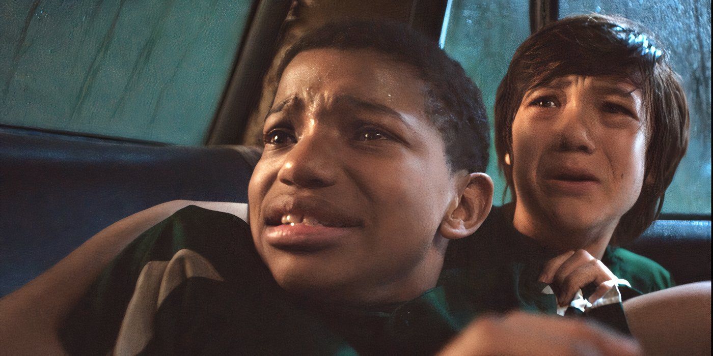 The Boy Behind the Door&rsquo;s protagonists, Bobby and Kevin, hiding in the backseat of a car.
