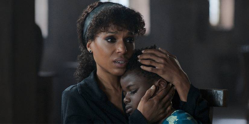 Kerry Washington holding her son, played by Jahleel Kamera, in Shadow Force