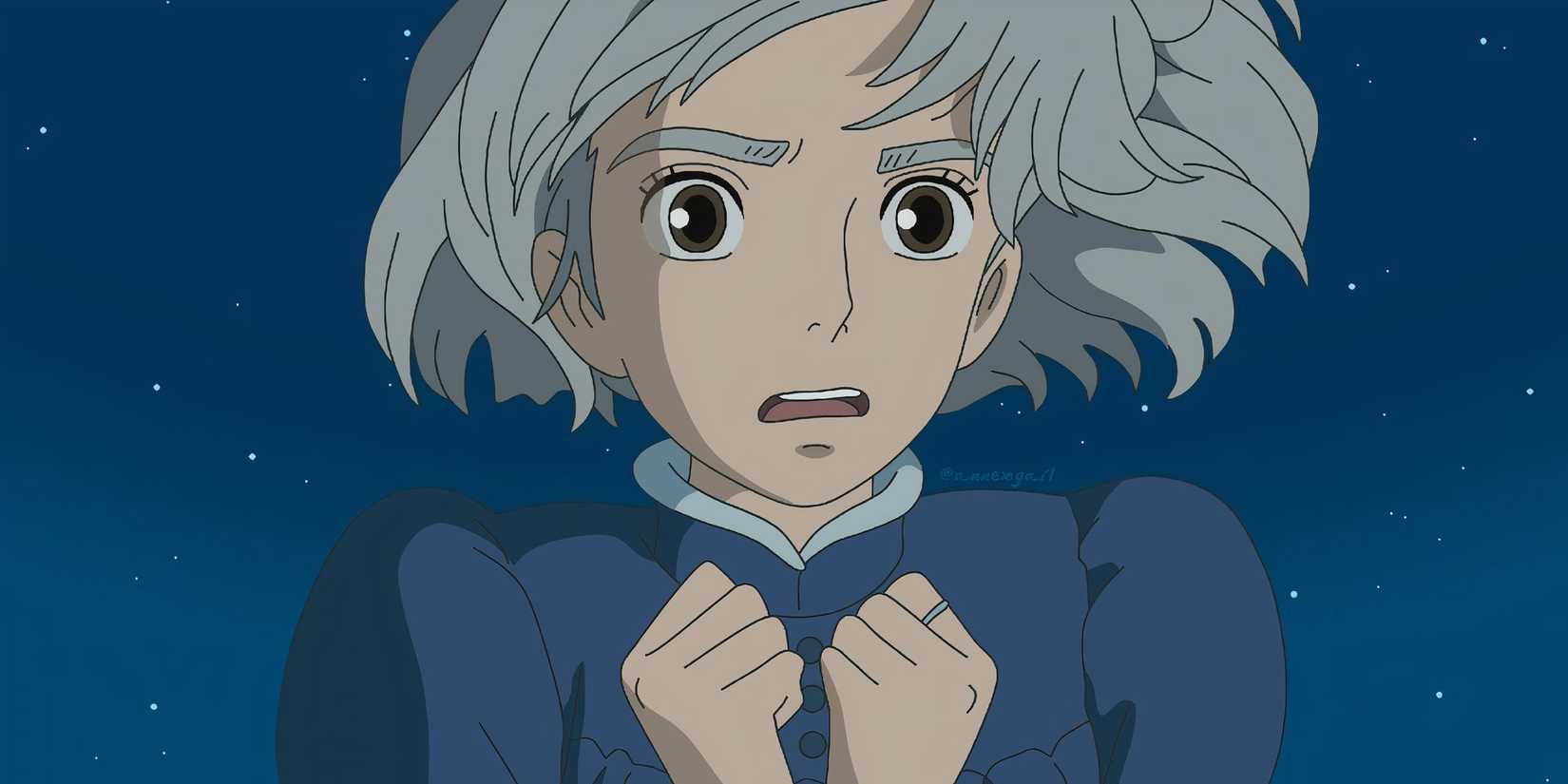 Sophie in Howl's Moving Castle looking scared.