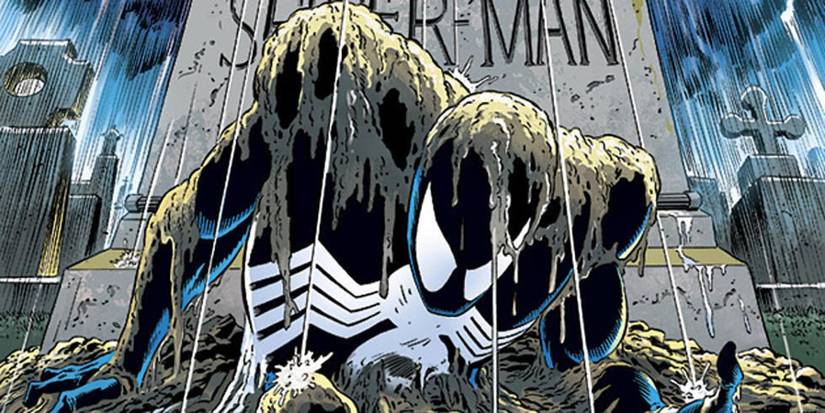 Symbiote Spider-Man crawling out of a grave in Kraven's Last Hunt
