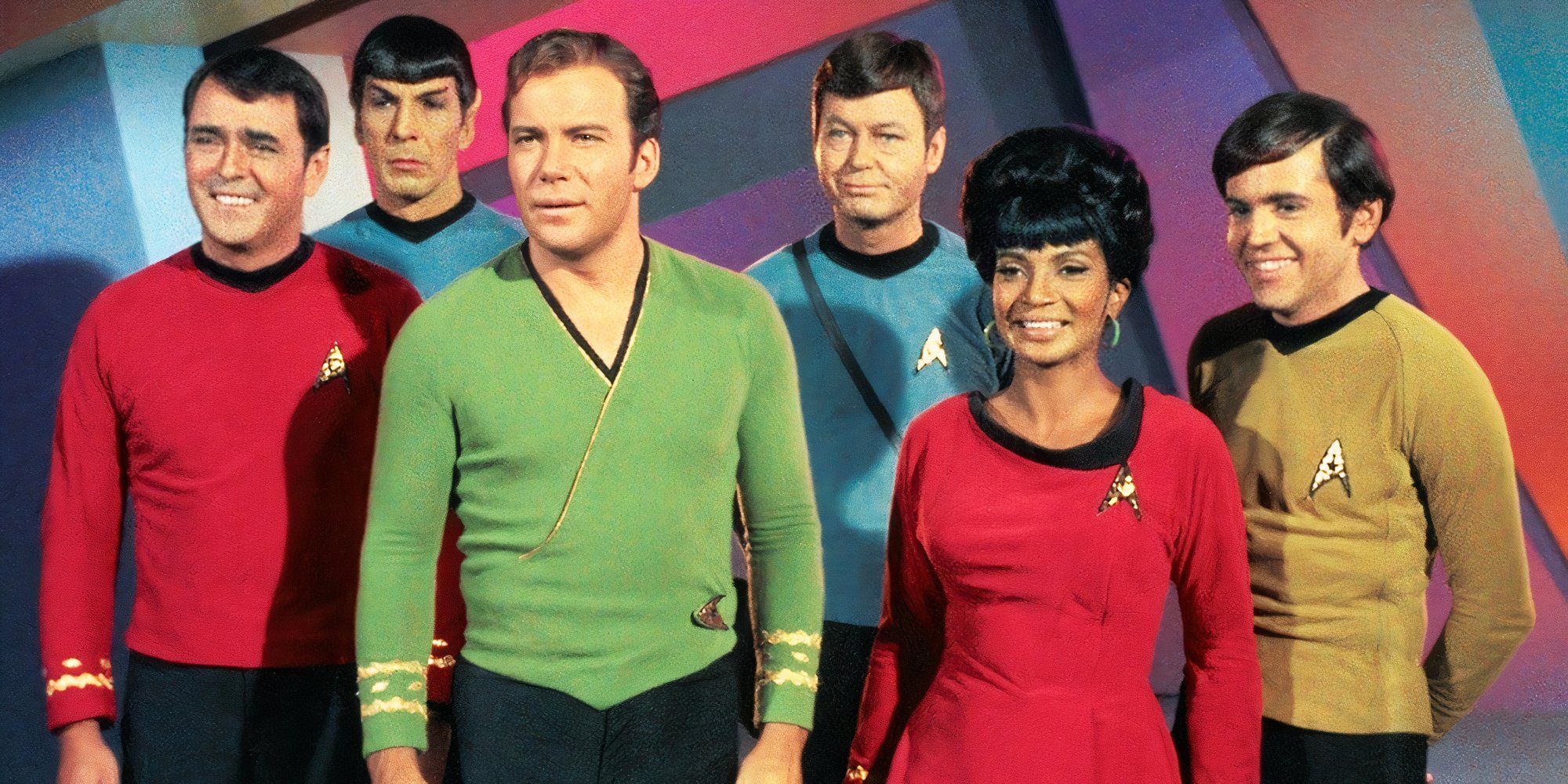 Star Trek The Original series cast smiling gently.
