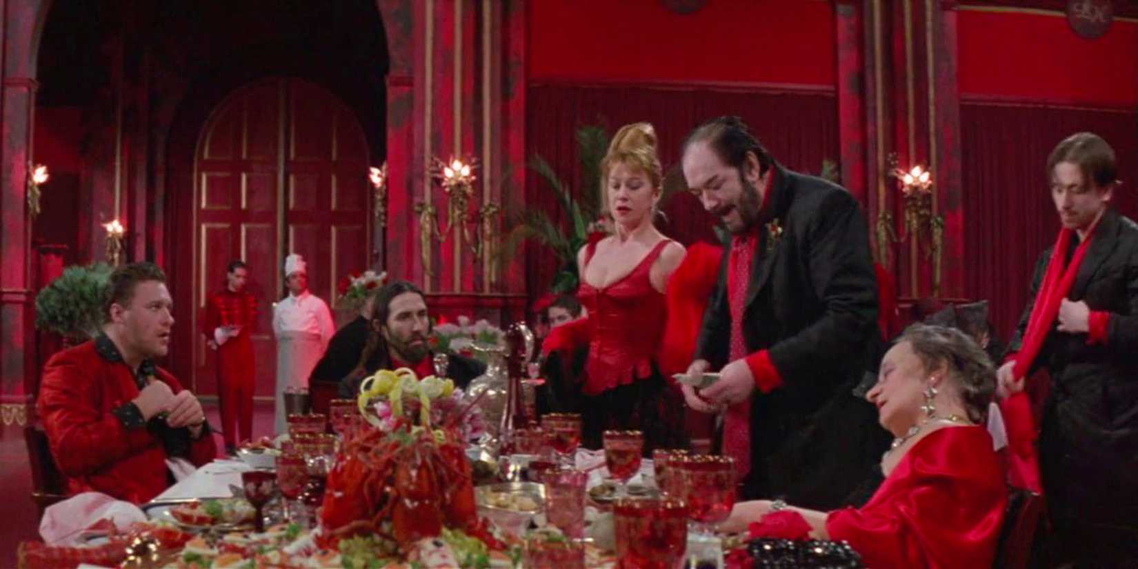 Helen Mirren and Michael Gambon at a colorful restaurant in The Cook, the Thief, His Wife & Her Lover