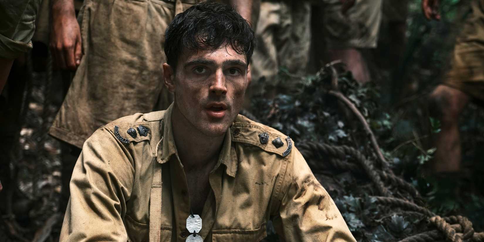 Jacob Elordi as Dorrigo Evans as an emaciated soldier in a POV camp in The Narrow Road to the Deep North