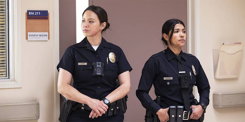 Celina Juarez (Lisseth Chavez) and Lucy Chen (Melissa O'Neil) standing side by side in The Rookie.