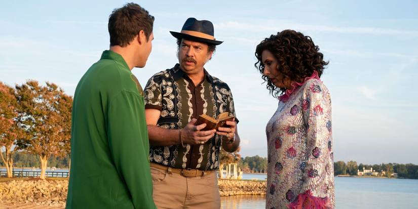 Adam Devine, Danny McBride, and Edi Patterson in The Righteous Gemstones finale.