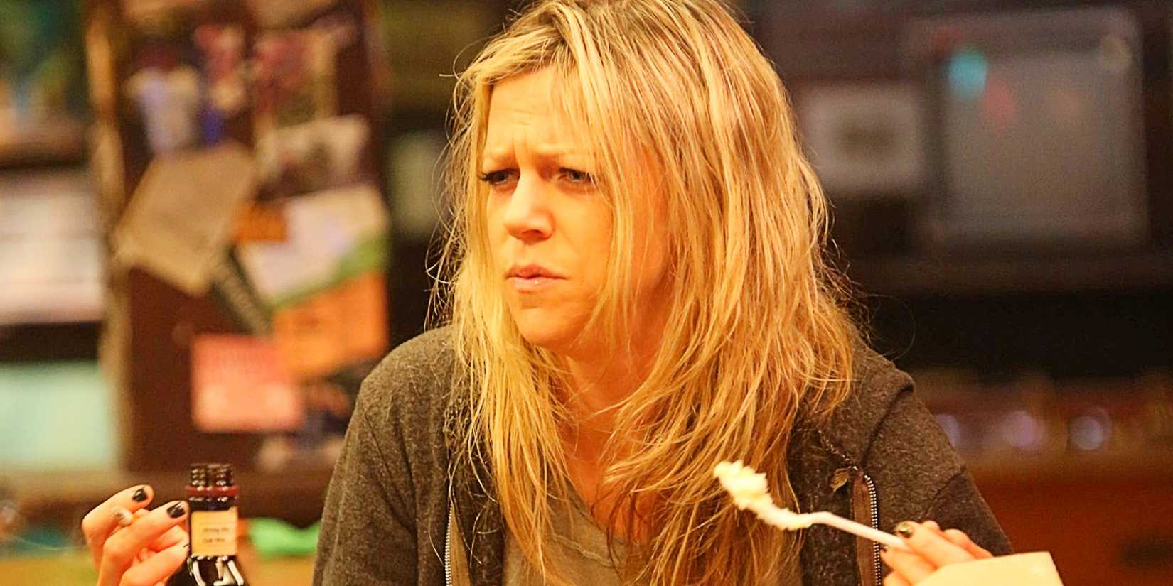 Dee Reynolds looking distraught in It's Always Sunny in Philadelphia episode "The Gang Broke Dee".
