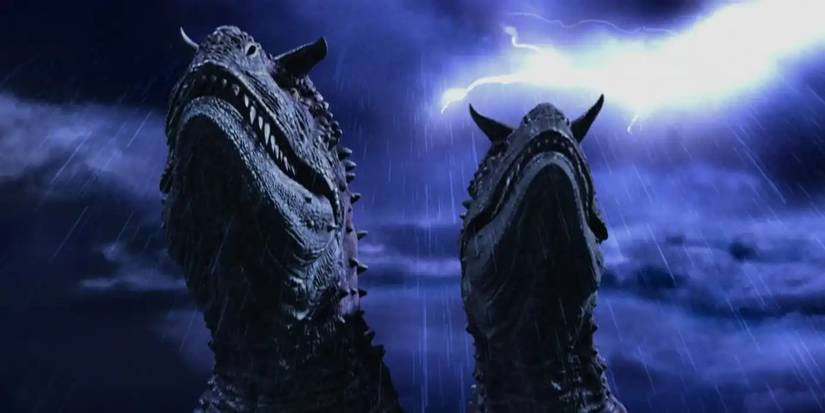 A pair of Carnotaurus in the rain