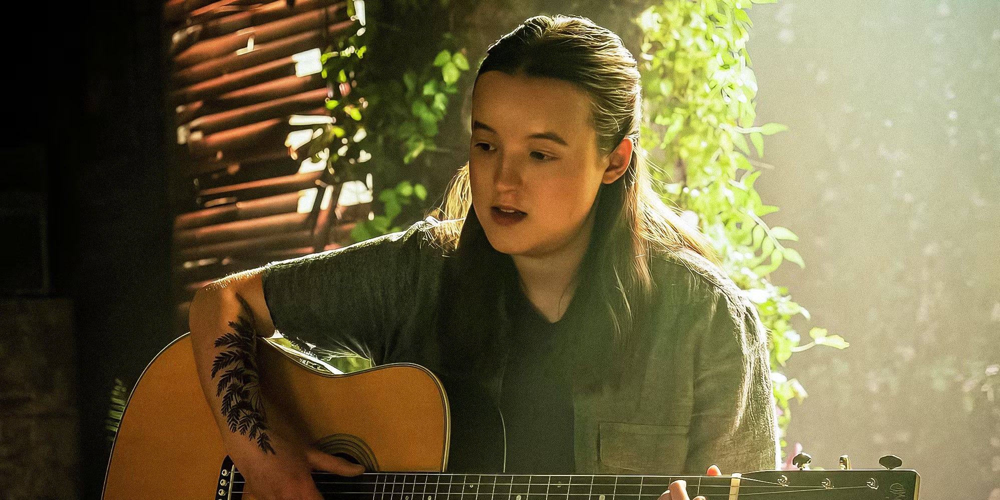 Ellie sings "Take on Me" while playing an acoustic guitar in The Last of Us.