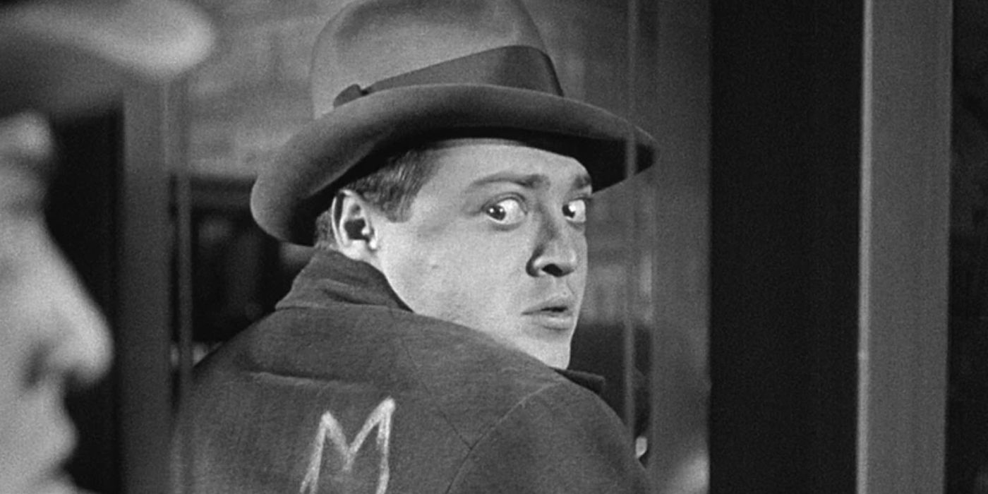 Peter Lorre as Hans Beckert looking back in shock in M (1931)