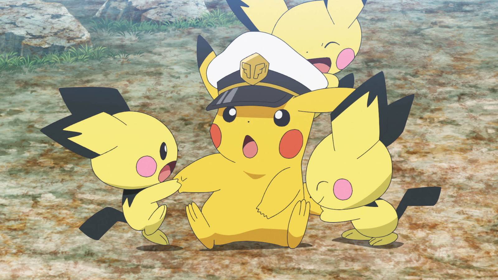 Captain Pikachu being annoyed by three Pichu in Pokemon Horizons Season 2 Part 3