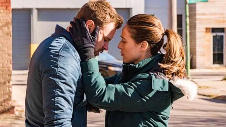 Ruzek (Patrick Flueger) is comforted by Burgess (Marina Squerciati) in Chicago P.D.