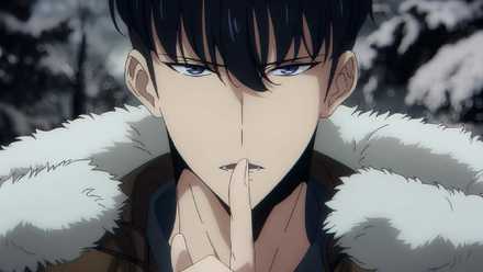 Sung Jin-woo sosteniendo un dedo frente a su boca en Solo Leveling