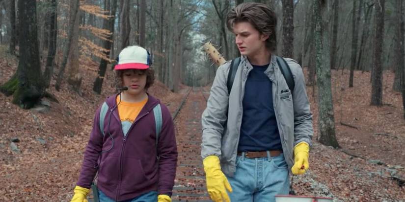 Dustin and Steve walking on train tracks in 'Stranger Things' Season 2
