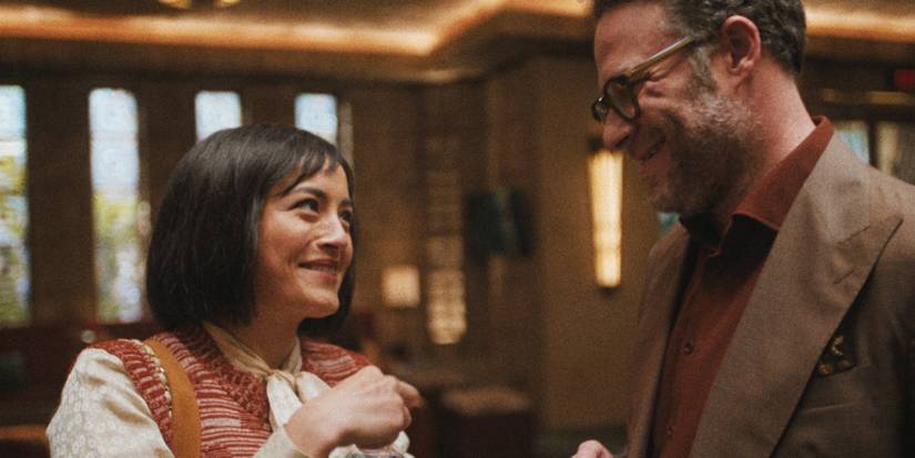 Chase Sui Wonders' Quinn smiling at Seth Rogen's Matt in The Studio