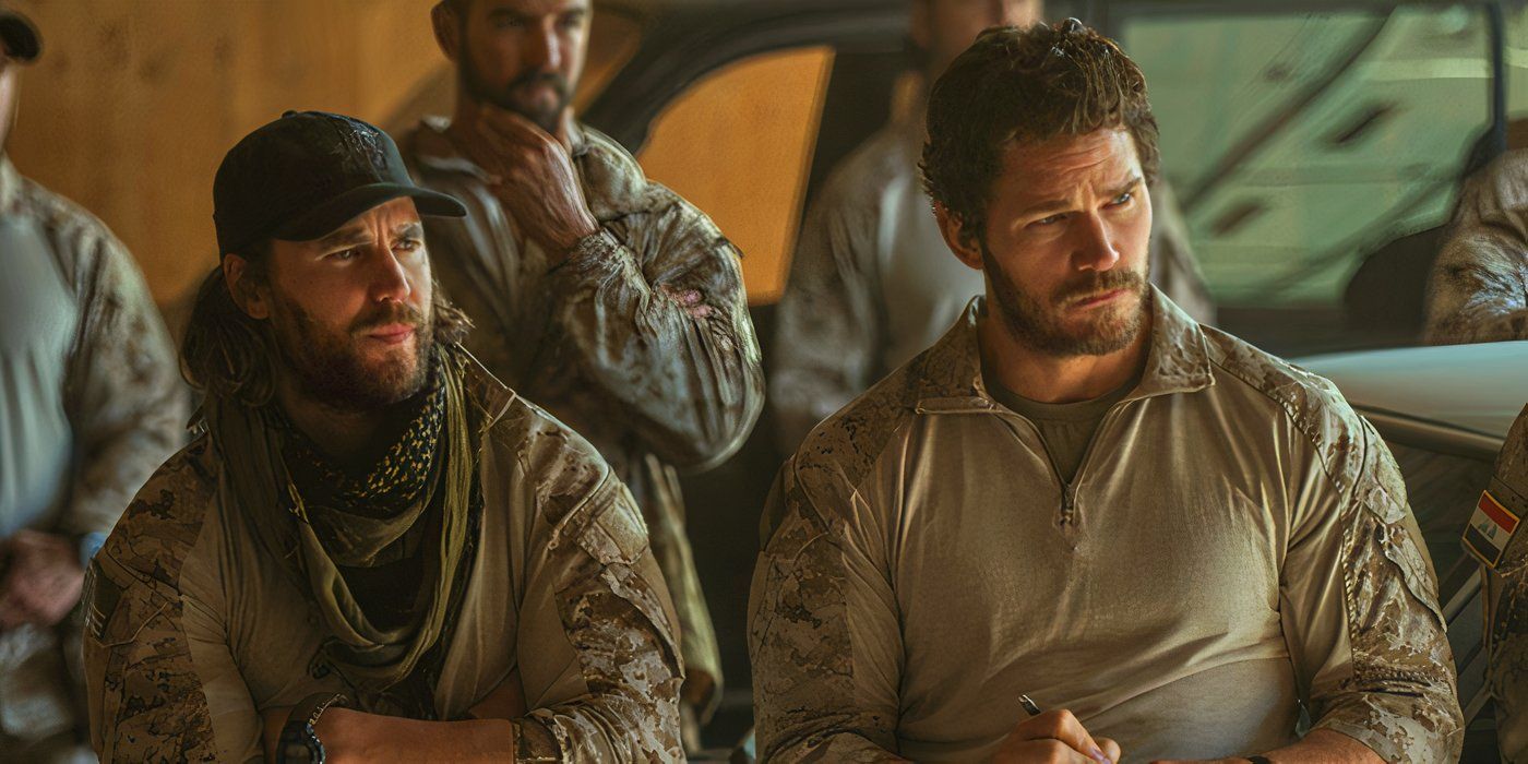 Chris Pratt and Taylor Kitsch listen to a briefing in The Terminal List: Dark Wolf