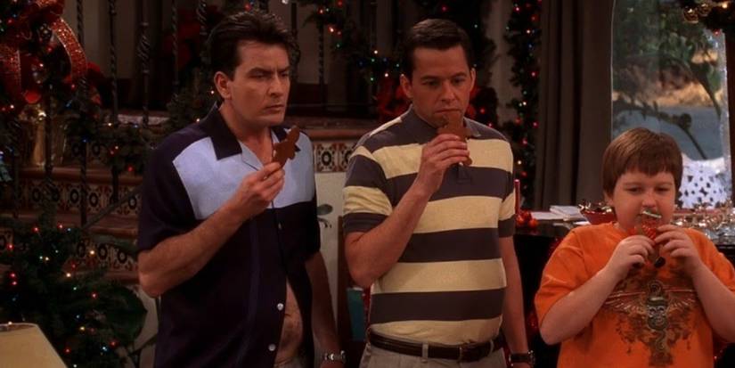 Charlie Sheen, Jon Cryer, and Angus T. Jones in Two and a Half Men S3 Ep 11