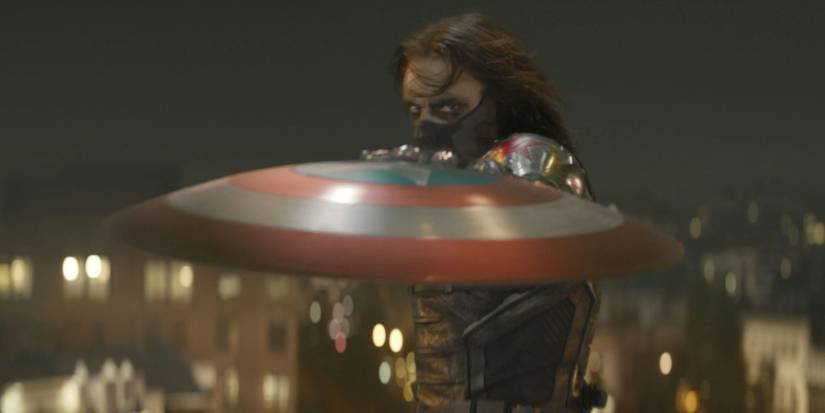 Winter Soldier catching the Captain America shield in Captain America: The Winter Soldier.