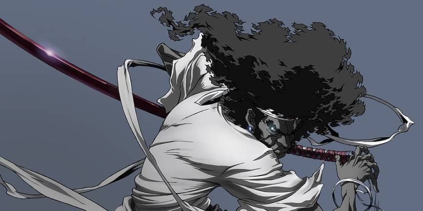 Afro stands prepared to draw his sword in an image from 'Afro Samurai'
