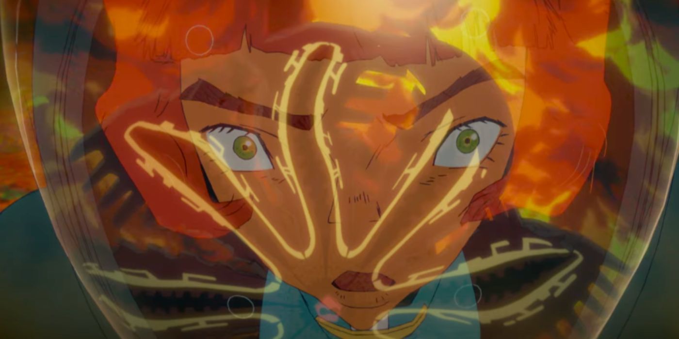 An alien reflected in a woman's space helmet in All You Need Is Kill 