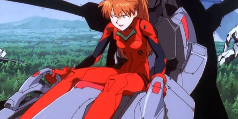 Asuka in the cockpit of a mecha in Neon Genesis Evangelion.