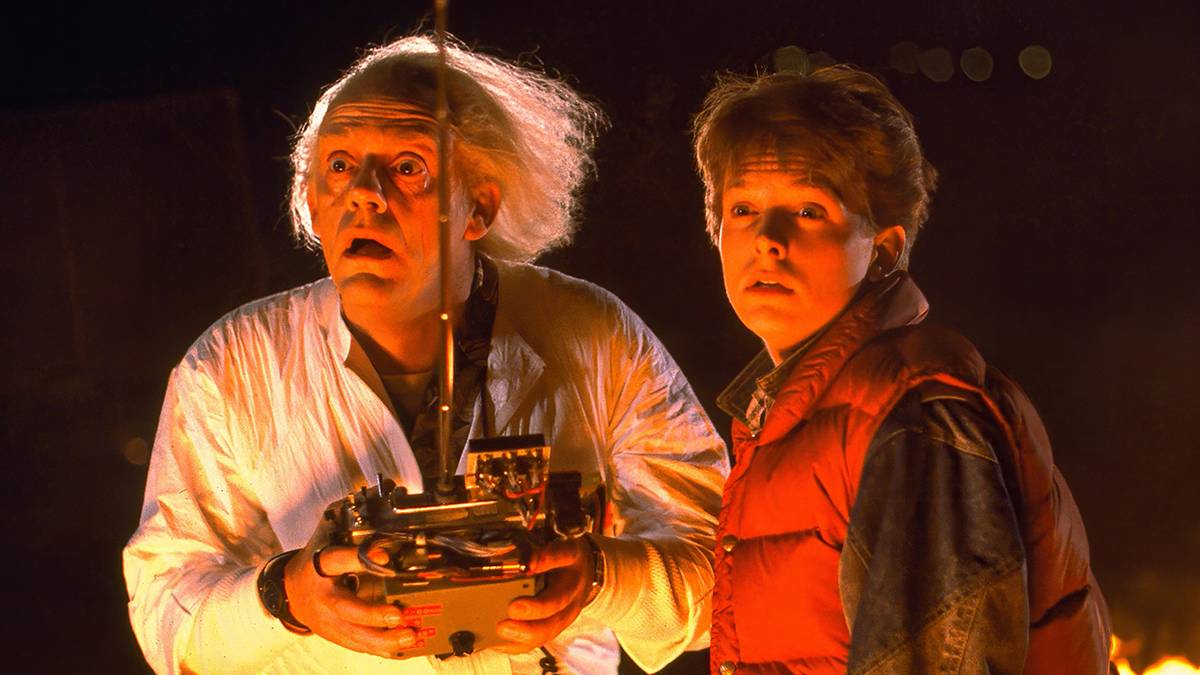 Marty and Doc test out the Doctor's remote-controlled time machine/car hybrid in Back to the Future.