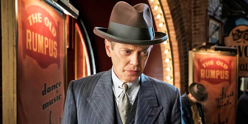 Steve Buscemi as Enoch "Nucky" Thompson, wearing a fedora and looking serious in 'Boardwalk Empire'