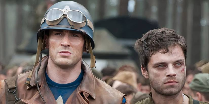 Chris Evans and Sebastian Stan standing together in Captain America: The First Avenger
