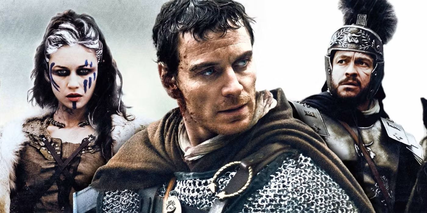 Olga Kurylenko, Michael Fassbender, and Dominic West on a cropped poster for Centurion