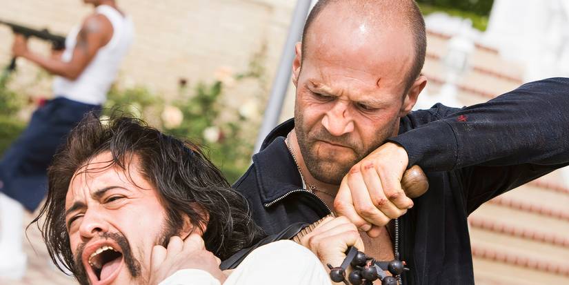 Jason Statham with Clifton Collins Jr. in a headlock in Crank: High Voltage