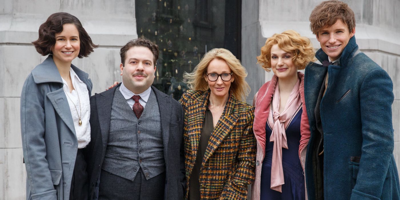 Fantastic Beasts and Where to Find Them cast with J.K. Rowling