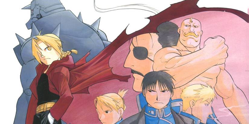 Cast of Fullmetal Alchemist in an illustration of the manga