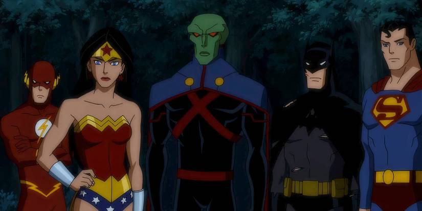 Justice League standing together in Justice League: Doom.