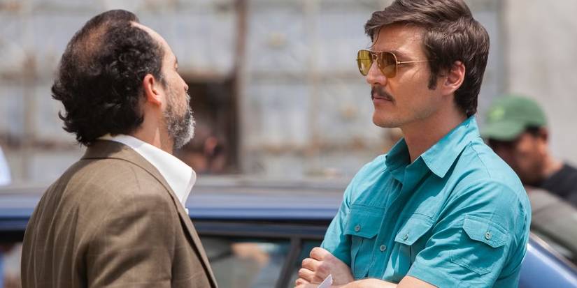 Pedro Pascal as Javier Pena, meeting in secret with an individual, in an image from 'Narcos.'