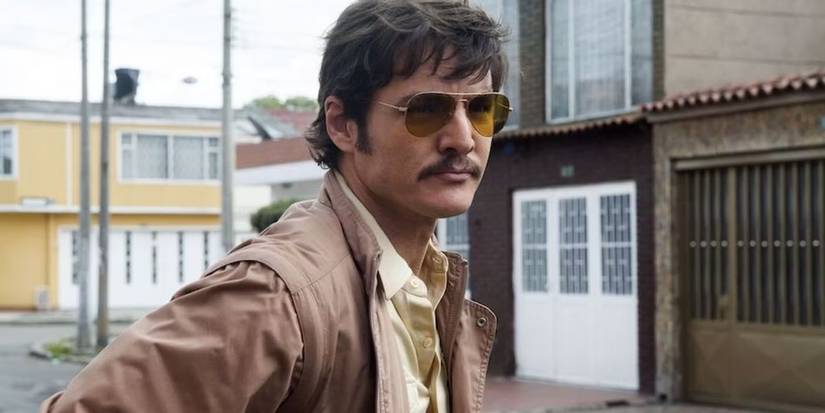 Pedro Pascal as Javier Pena, wearing sunglasses with a cold expression, in an image from 'Narcos.'