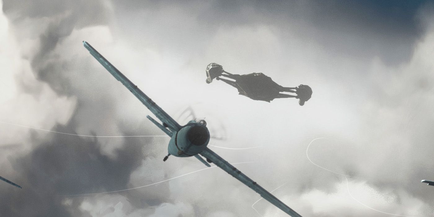 Still of a WWII fighter plane pursuing a spacecraft in Predator: Killer of Killers