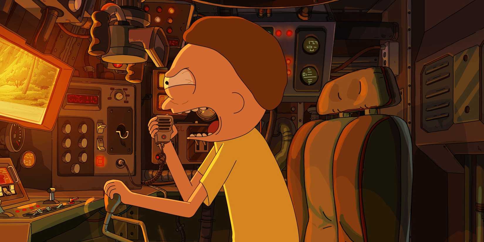 An enraged Morty operates a Killdozer-type battle vehicle in Rick and Morty episode Summer of All Fears.