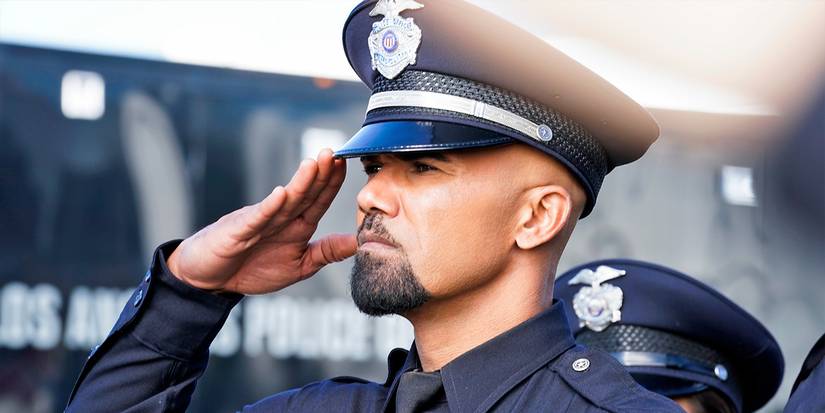 Shemar Moore as Hondo in full uniform and hat, giving a salute, in S.W.A.T.