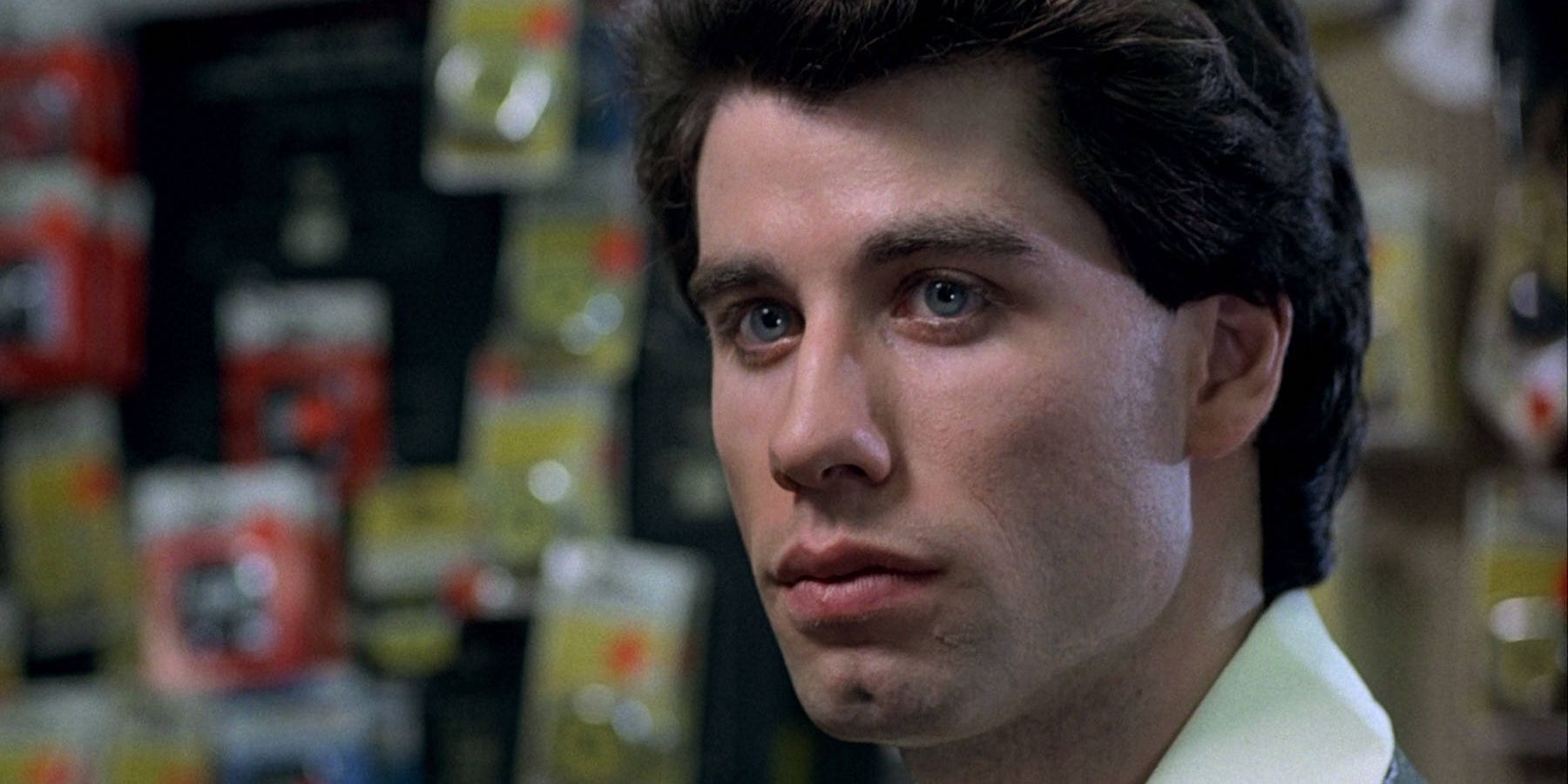 Actor John Travolta as Tony, looking wistful in Saturday Night Fever.