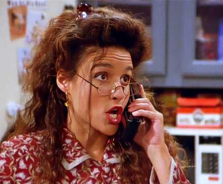 Elaine (Julia Louis-Dreyfus) talking on the phone in the 'Seinfeld' episode