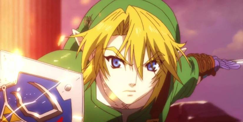 A close on Link as he faces Pit in the trailer for the Super Smash Bros. game.