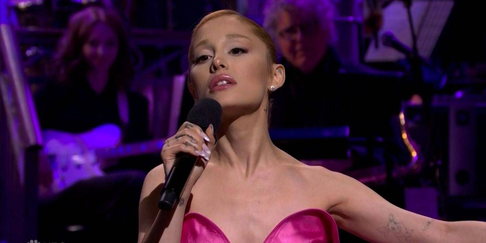 Ariana Grande performing on Saturday Night Live in New York.