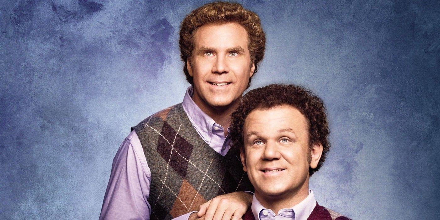 The official poster for 'Step Brothers', which is designed to look like a family picture with John C. Reilly and Will Ferrell.