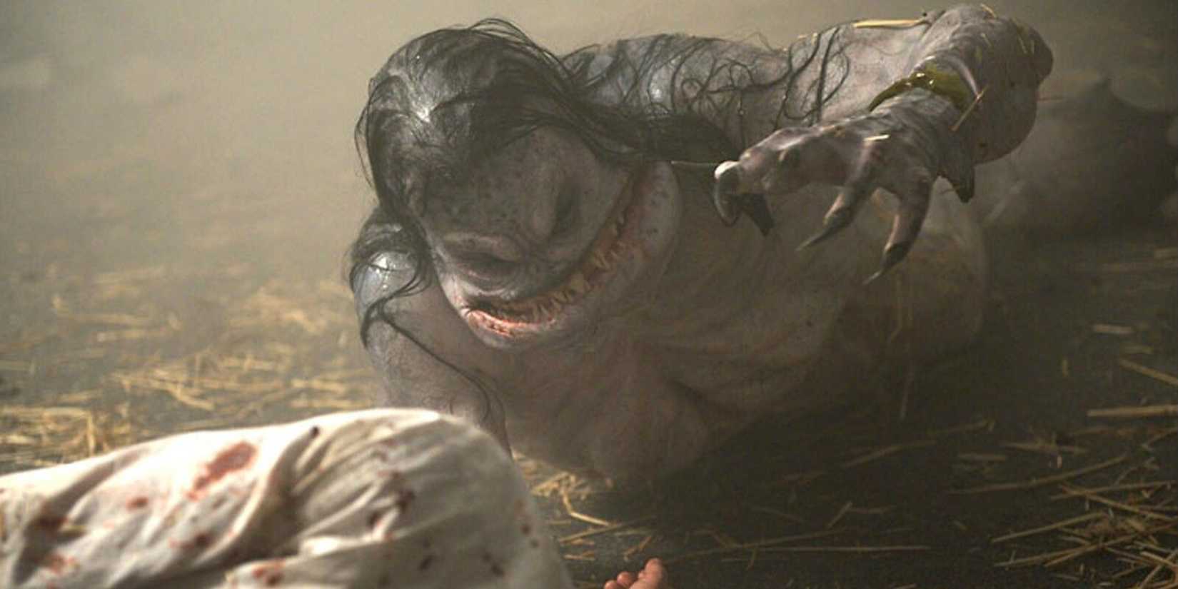 A merman slowly crawling towards its victim during the finale of The Cabin in the Woods (2011)