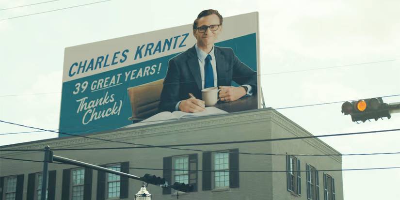 A billboard of Tom Hiddleston as Chuck in The Life of Chuck