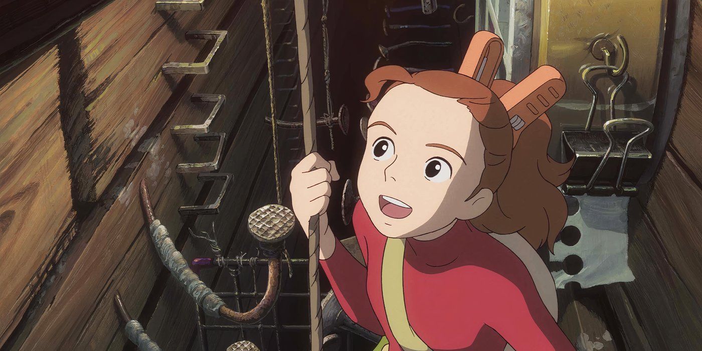 Arrietty looks excited as she holds on to a rope in The Secret World of Arrietty