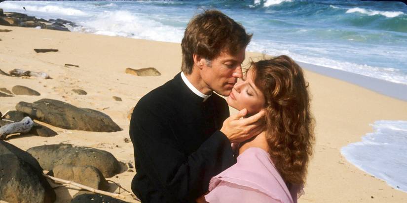 Richard Chamberlain cradling and almost kissing Rachel Ward's face in The Thorn Birds.