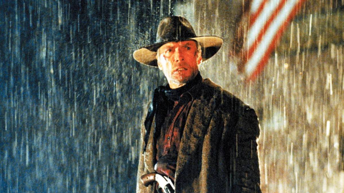 Clint Eastwood under the rain in Unforgiven