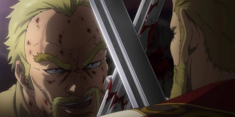 Askeladd clashing swords with someone in Vinland Saga episode 19, End of the Prologue
