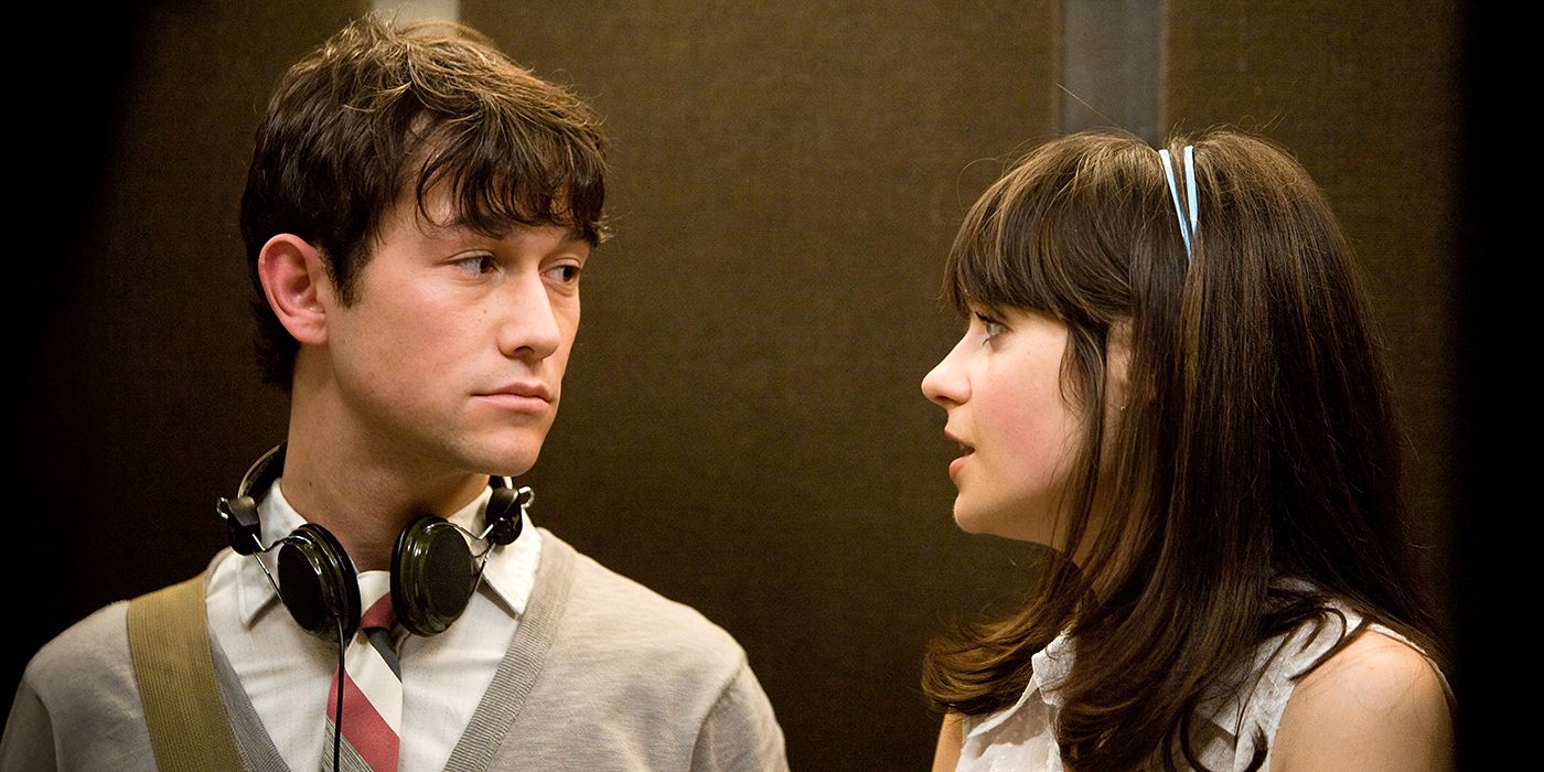 Tom and Summer looking at each other in 500 Days of Summer